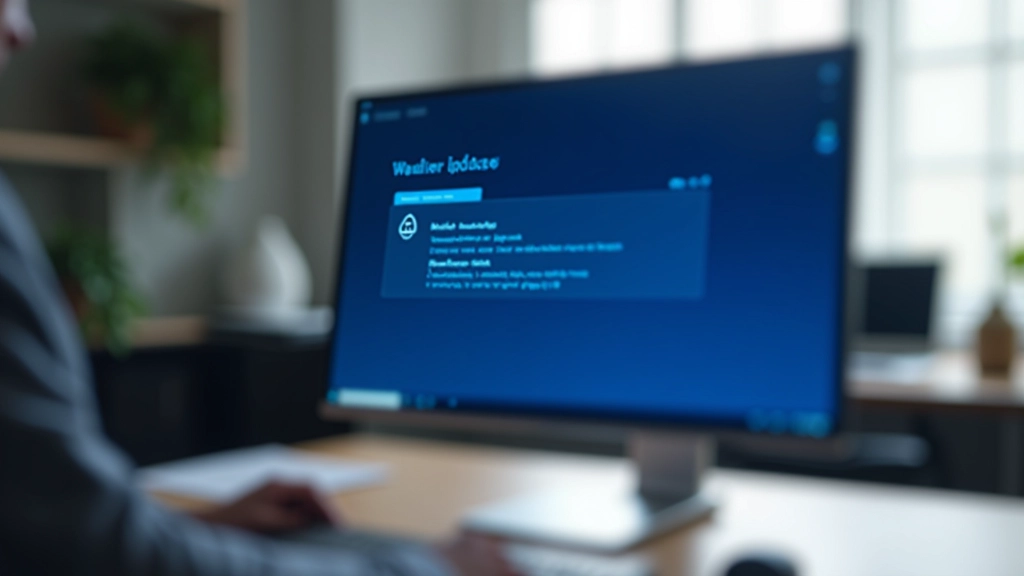 Schermo di computer che mostra un processo di aggiornamento di Windows in corso con barra di avanzamento blu