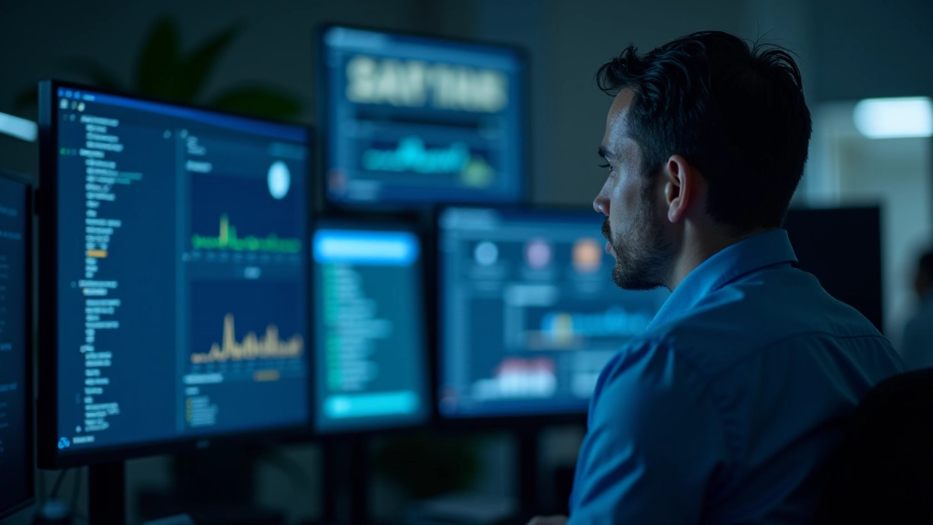 Amministratore IT che monitora aggiornamenti di sistema su dashboard